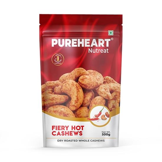 Pureheart Nutreat Fiery Hot Cashews (500 gm), Premium Spicy Roasted Masala Cashew Nuts/Kaju Dry Fruit| No Artificial Colors 500GM