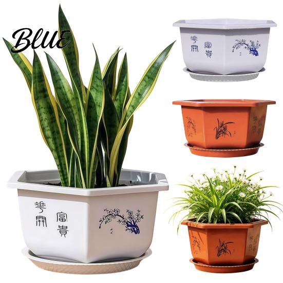 Hexagonal Plant Pots for Indoor Outdoor Flower Pot with Drainage Holes & Saucer Plants Durable Weather Resistant Large Decorative Living Room Planter