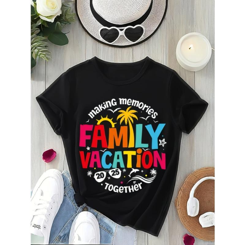 

European sizes Children Gildan Boys & Girls 2025 Family Vacation T-Shirt Breathable Short Sleeve Tee with Making Memories Tropical Graphic Print 164cm чорний