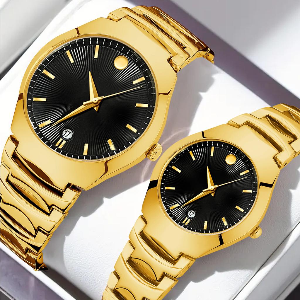 Black Gold Couple Watch Business Fashion Steel Belt Watch Fashion Couple Watch