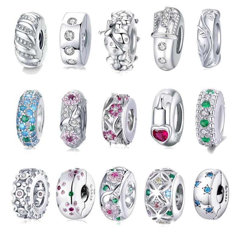 S925 Sterling Silver Silicone Positioning Bead Spacer Collection Diagram, Electroplated Fashion Diy Bracelet Beaded Accessories