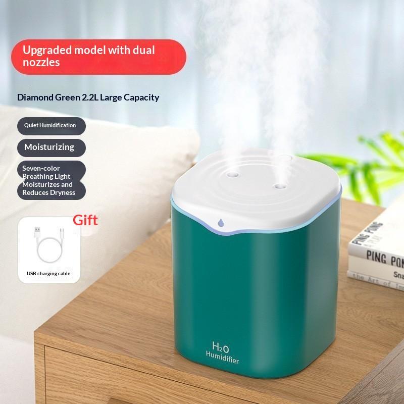 USB Air Humidifier 2.2L Large Capacity Adjustable Mist Double Nozzle Essential Oil Diffuser for Home Office Use