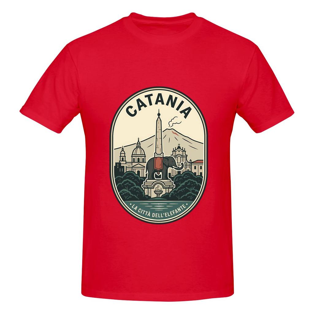 Vintage Catania Sicily Elephant Fountain Mount Etna Slightly Wide Tshirt Fitness Leisure Antipilling Short Sleeve