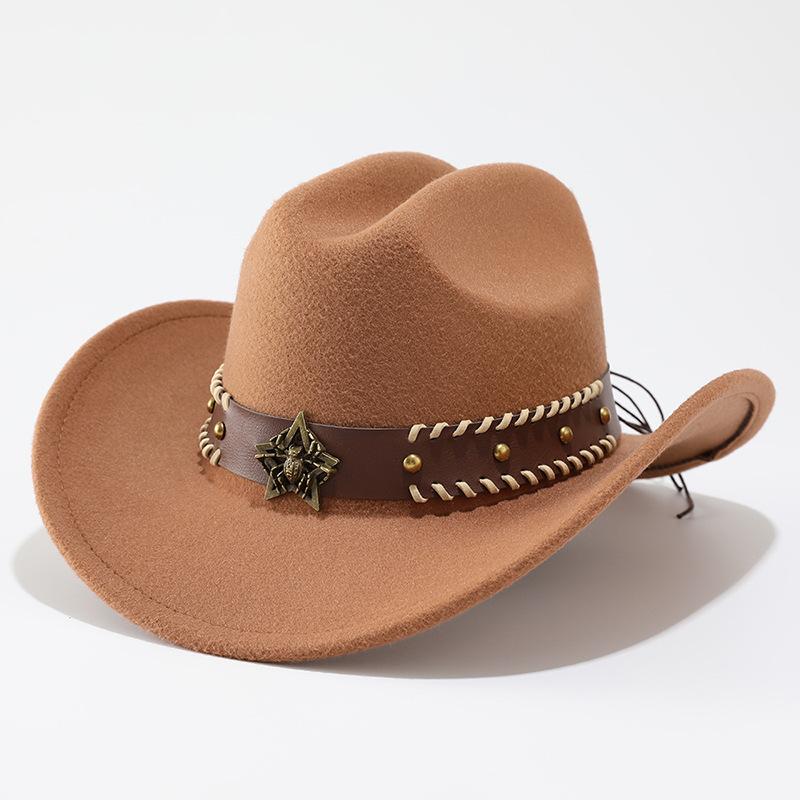 Western cowboy hat top hat versatile solid color big brim woolen jazz hat accessories gift hat men's and women's hats