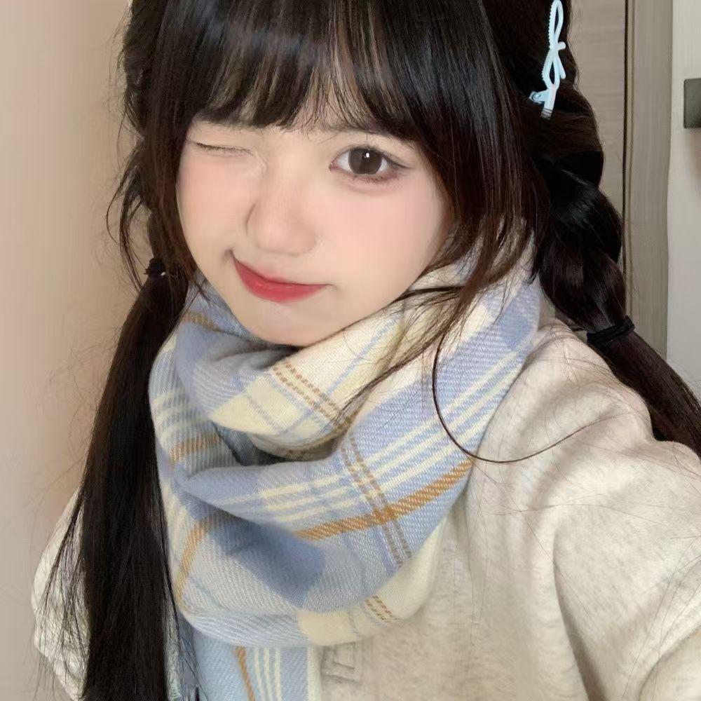 2024 Japonský Retro Kostkovaný Šátek s Třásněmi - Dámský Zimní Hřejivý Všestranný Studentský & Pár Nákrčník