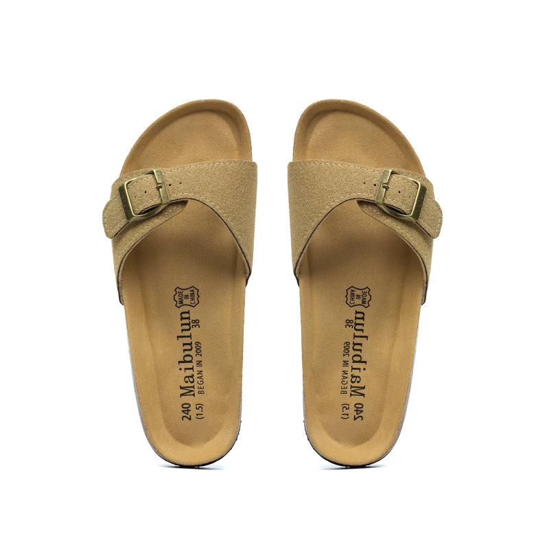 Fashion Causal Cork Slippers Woman Nubuck Belt Buckle Clogs Shoes Brand Valentine's Beach Slides Ladies Slip On Sandals Flats Babouches