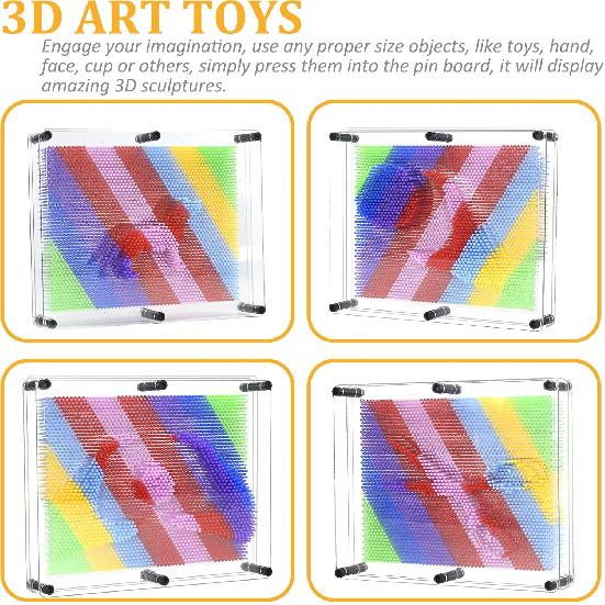 MICKYU 3D Pin Art Toys for Age 5-7, Rainbow Busy Board Games Sensory Toys for Kids with Autism, 8x10 in