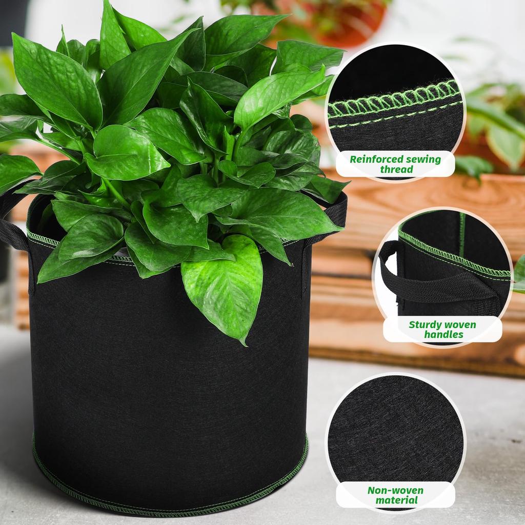 Pflanzsack Stoff Pflanzbeutel Schwarz Vlies Topf Anzuchttasche Baum Pflanze Anzuchttöpfe Gartenpflanzenbehälter