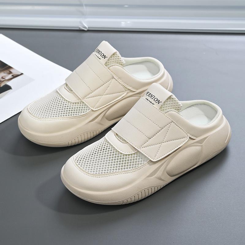 Women's Mesh Mule Sneakers - Adjustable Strap Thick Sole Breathable Casual Shoes