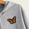 Women Embroidery Butterfly Long Sleeve Zipper Pocket Shirt Hooded Sweatshirt Top