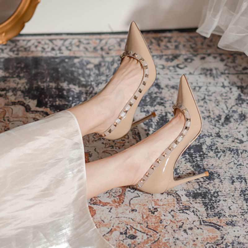 Shu Elegant Rivet Fashion Single Shoes Spring and Summer Niche Design Lazy Shoes Heightening Comfortable Non-slip High Heels