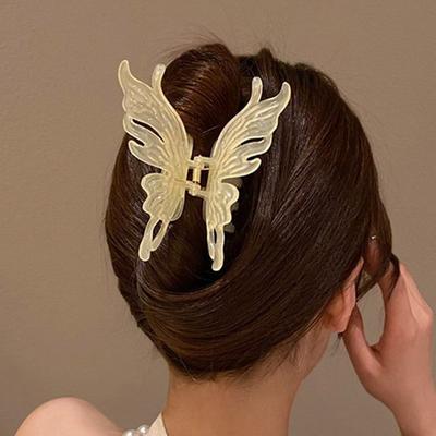 Duża ozdobna spinka do włosów w kształcie motyla, Damski pazur do włosów, Słodka wróżka, Motyl, Wielokolorowy przezroczysty akrylowy klips do włosów