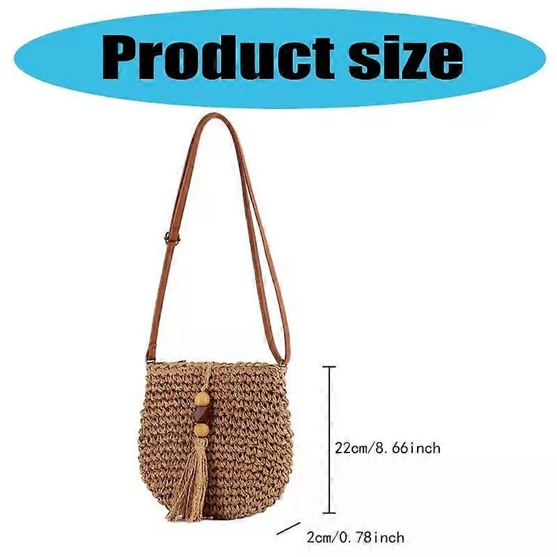 Handwoven Straw Crossbody Bag, Women's Vacation Beach Shoulder Purse