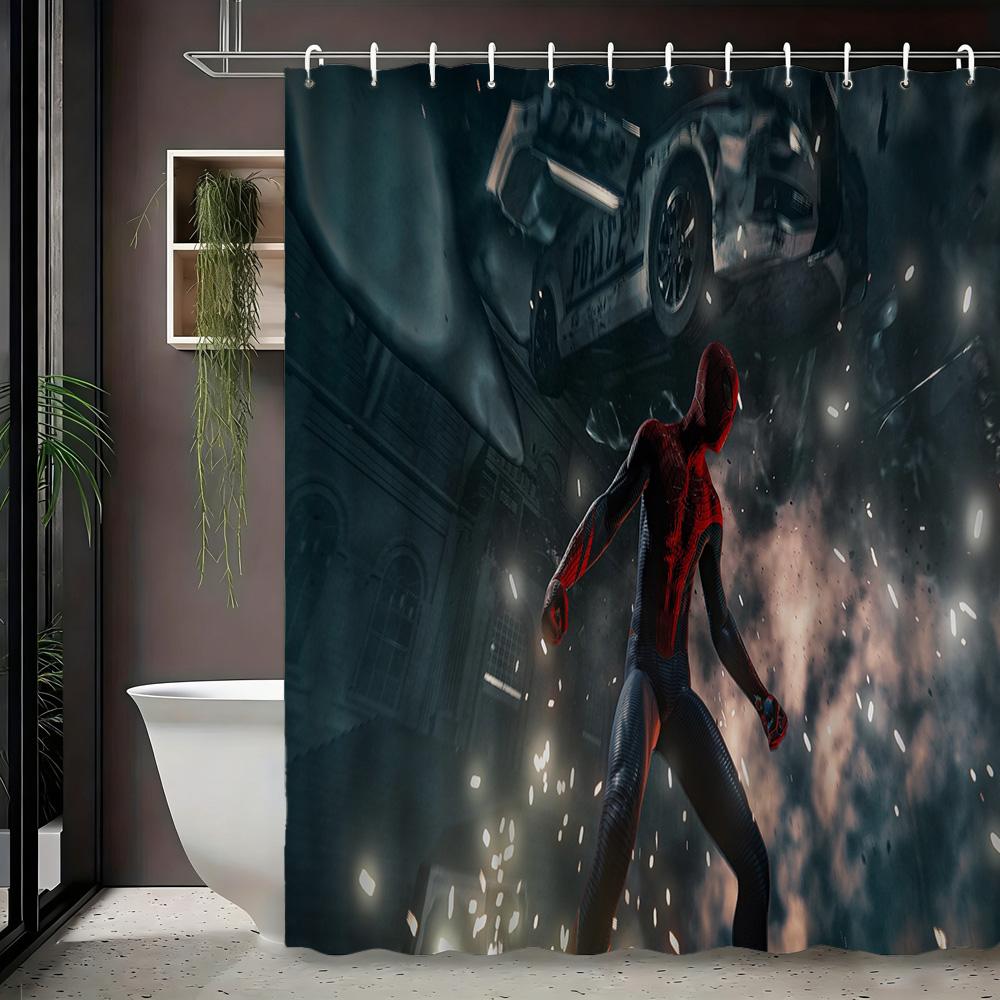 Spider-Man Urban Cityscape Waterproof Shower Curtain For Superhero Bathroom Decor