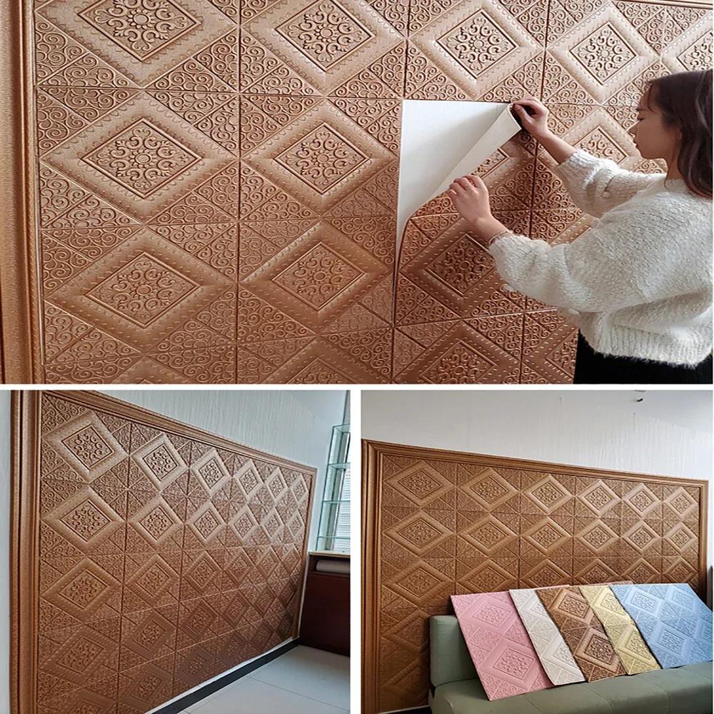 Selbstklebende 3D-Schaumstoff-Dachaufkleber, Wandaufkleber, Deckenplatte, wasserdichte Tapete, Home-Office-Dekoration, Dekor, weiches Panel