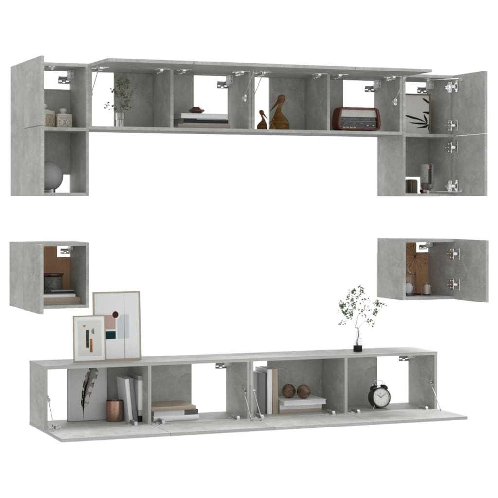 8 piece TV cabinet set concrete grey particleboard