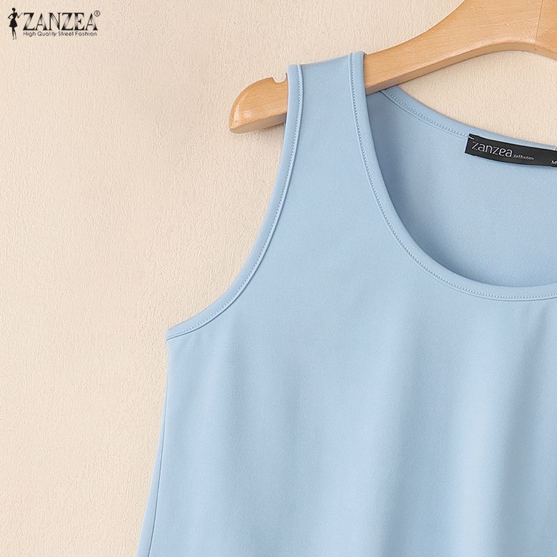 ZANZEA Women Casual Round Neck Lace Splice Summer Sleeveless Vest Tops