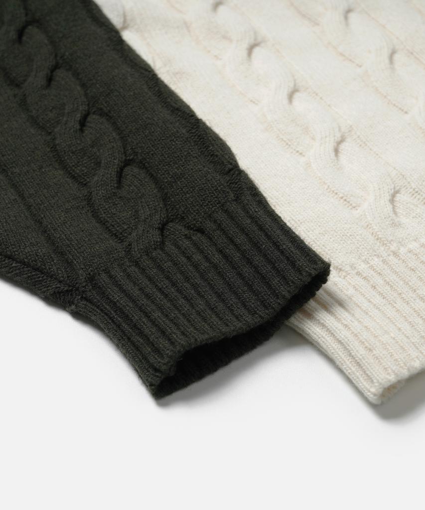 FRIZMWORKS Wool Cable Raglan Half Zip Knit _ Dark Olive