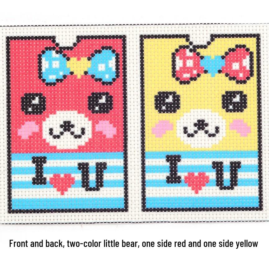 Double-Sided Little Bear Cross-Stitch & Bead Embroidery Card Holder Kit