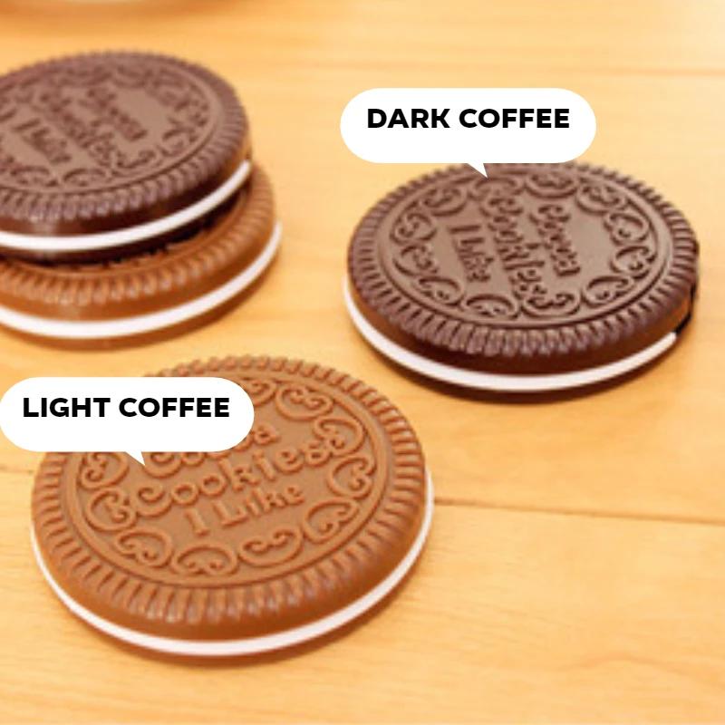 1Pc Cute Creative Simulation Chocolate Sandwich Biscuit Mini Mirror Girls Portable Pocket Makeup Folding Round Mirror with Comb