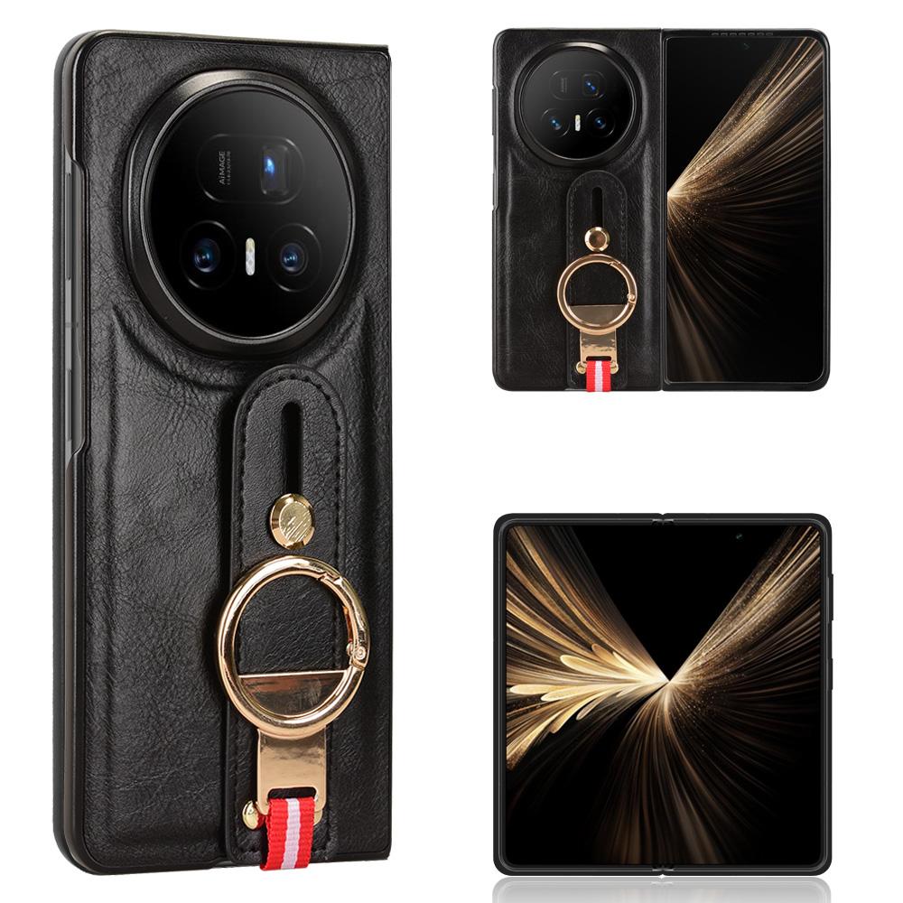 

For Honor Magic V5 5G Case Wristband Kickstand Leather+PC+TPU Phone Cover with Bottle Opener Black