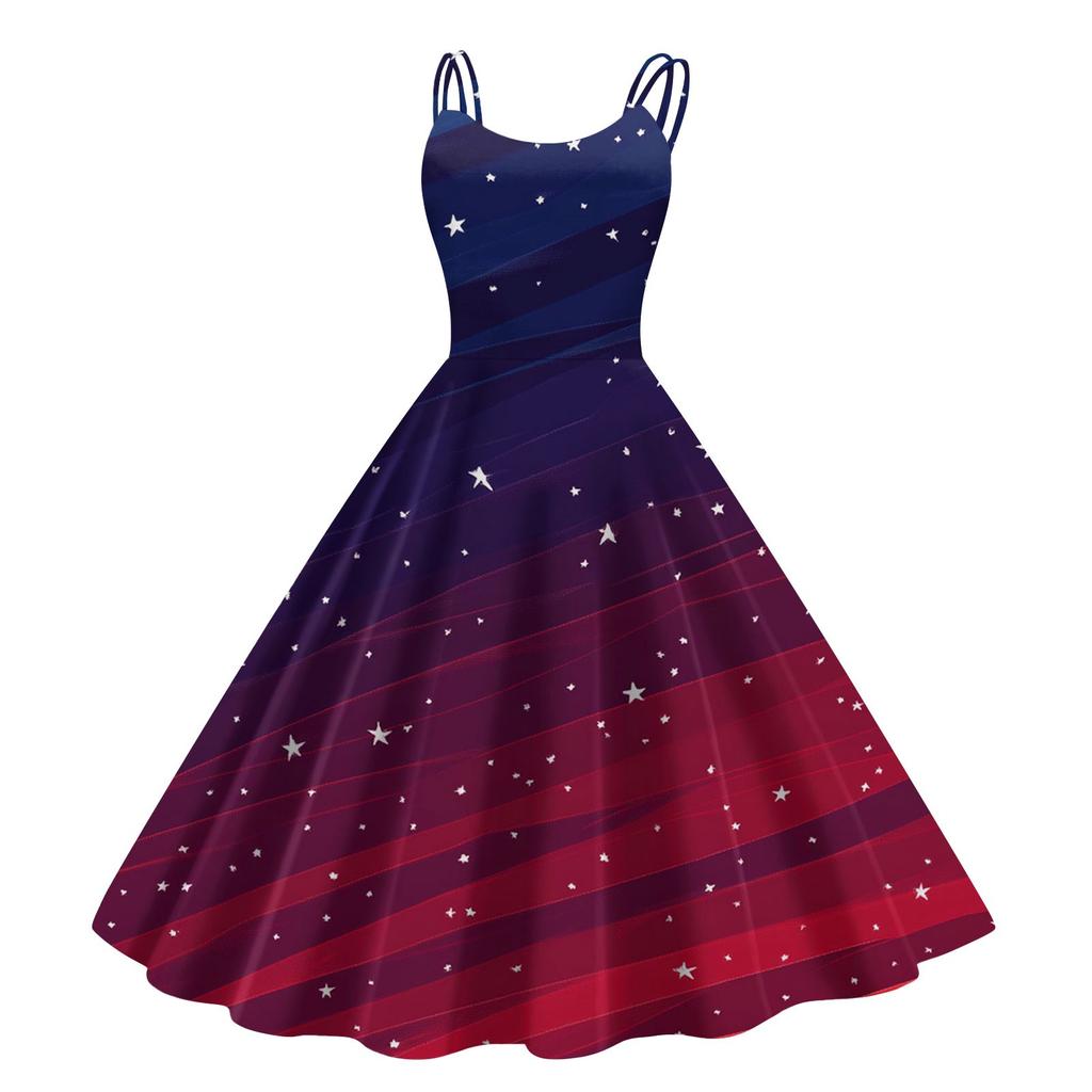 Independence Day Printed Women's Casual Sexy Strapless Punk Vintage Dresses