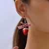 Vintage Strawberry Drop Earrings Green Leaves Dainty Simulated Fruit Earrings Bow Lovely Style Flower Drop Earrings Party
