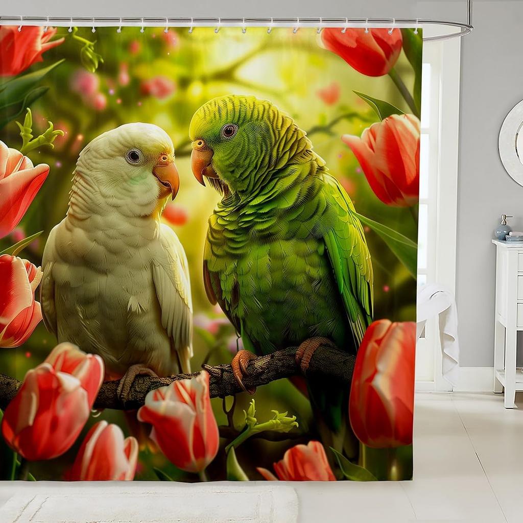 Cartoon Sheep Bath Curtain Cute Farm Animal Shower for Kids Boys Girls,Pink White Flower Floral Bathroom Curtain Botanical