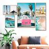 Holiday Sunset Beach Bus Surfboard Ocean Waves Surfing Poster Canvas Painting Wall Art Pictures for Room Home Decor Gift