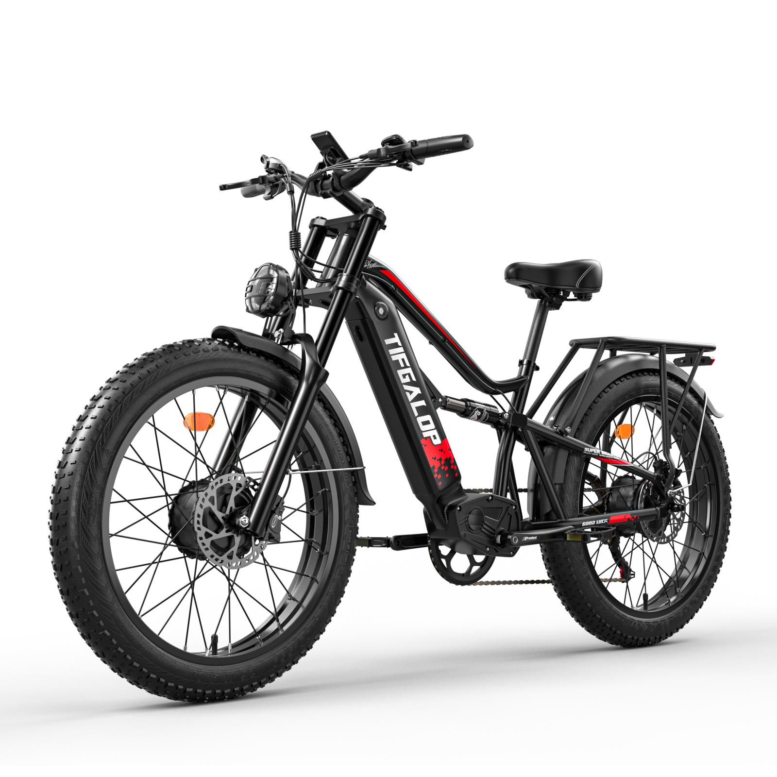 Tifgalop ES7 Pro Elektrofahrrad Doppelmotor 26 Zoll 15000W 52V21AH Vollgefedertes Mountainbike schwarz