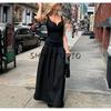 Spring New Women's Clothing French Suit Sexy Deep V Neck Sleeveless Long Patchwork Midi Skirt Vest Dress