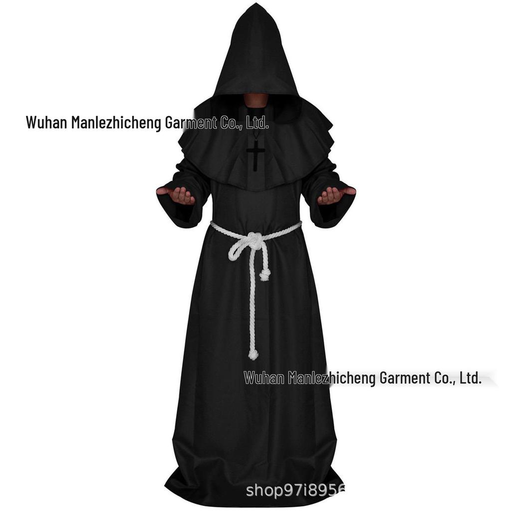 Średniowieczna szata mnicha i czarodzieja do cosplayu - kostium księdza i ponurego żniwiarza na Halloween