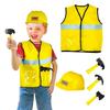Kids Role Play Fireman Costume with Firefighter Toy Accessories Halloween Builder Worker Clothing for Boy Girl Aged 3-12