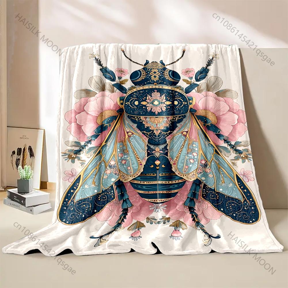1PC Exquisite moth pink flowers Print Blanket Warm Soft Fluffy Kids and Adult Sofa Bed Throw Blanket for Home Travel Camping 75X95CM