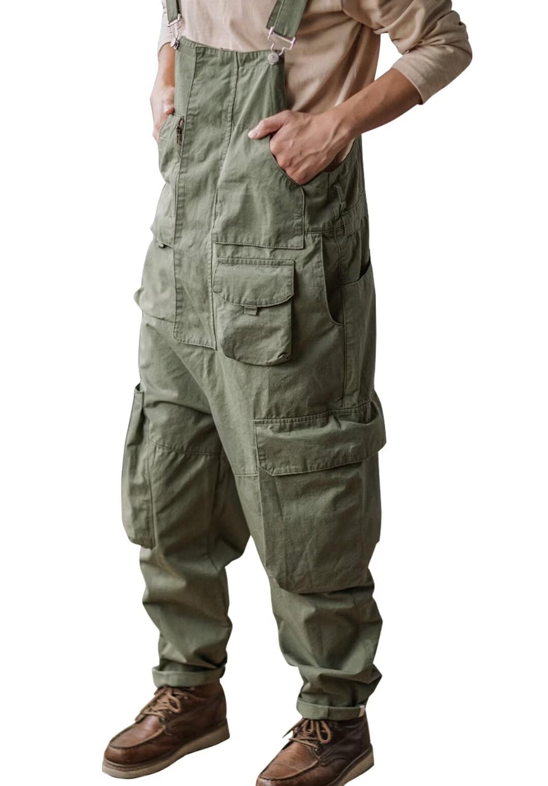 

[Kayiyasu] Cargo Overalls for Men, Multi-Pocket, Plus Sizes, Workwear, Jumpsuit, Unisex, Deck Pants, Camping, Outdoor, Workman, Casual, Loose Fit, Str