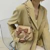 Retro Fashion Pleated Design Womens Small Bowknot Bag In Khaki Black And Cream