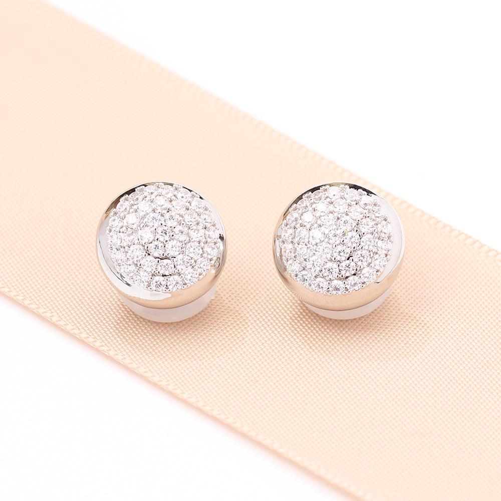 New product simple and versatile gold and silver two-color gold-plated round stone-studded earrings temperament no earrings clip bridal earrings