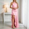 Europe, America 2026 summer high-end satin lace-up neck side split ruffle edge long evening dress dress