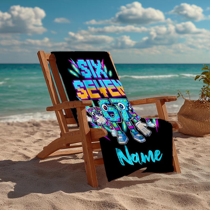 Custom Name Ultra-Soft Beach Towel with 67 Theme,Ideal for Pool - Camping, Diving - Perfect Travel Essential, Vibrant Beach Towel.