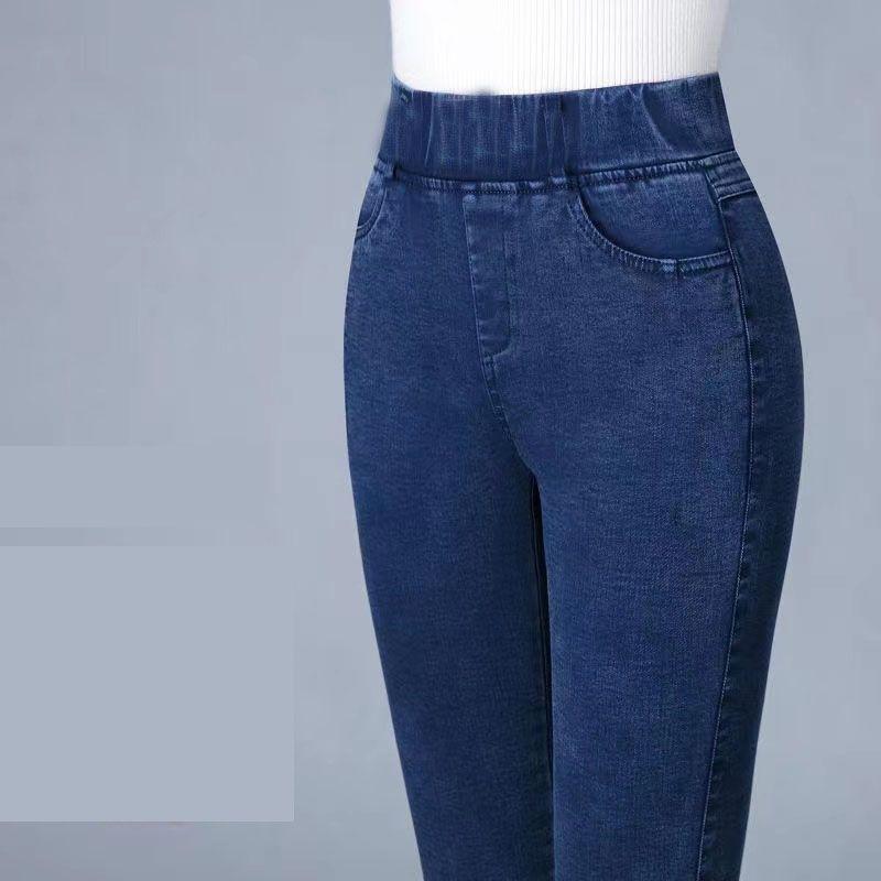 High-Waisted Elastic Plus-Size Pencil Pants for Middle-Aged Women – Spring/Autumn Imitation Denim Leggings