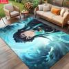 Anime Swordsman Area Rug, Cyan Water Theme Non-slip Floor Mat, Decorative Carpet for Gaming Room Bedroom, Washable Home Gift