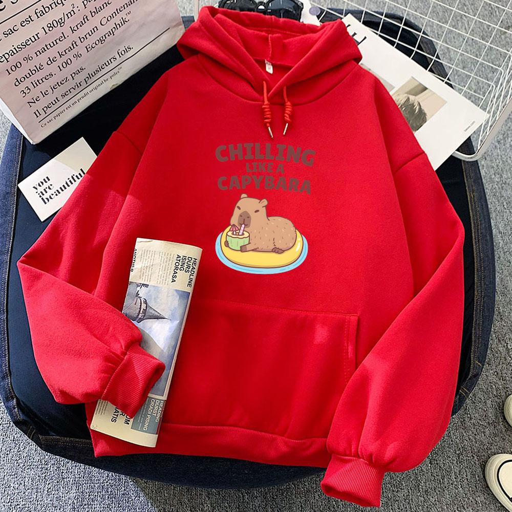 Chilling Like A Capybara Hoodies Long Sleeve Cartoon Kawaii Sweatshirt for Girls/Boys Casual Winter Warm Jacket Women Sudaderas Tops