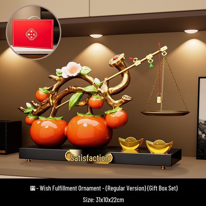 Luxury Ruyi Chinese Persimmon Ornament - Premium Living Room & Entryway Decoration, Perfect for Housewarming & Annual Gift Celebrations.