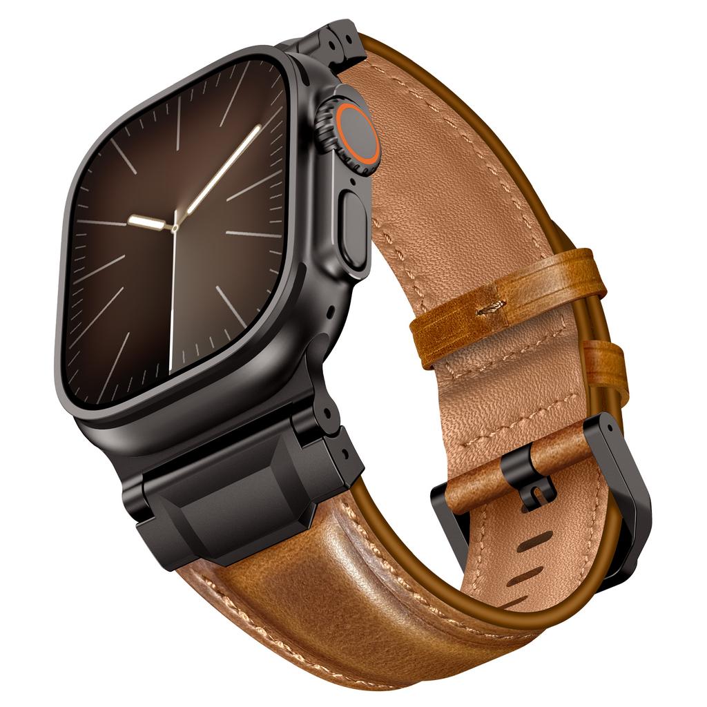 Elegant Leather Band for Apple Watch Ultra 3 2 49mm Series 11 10 46mm Men Business Straps for Iwatch 9 8 7 6 5 4 Se 3 44mm 45mm
