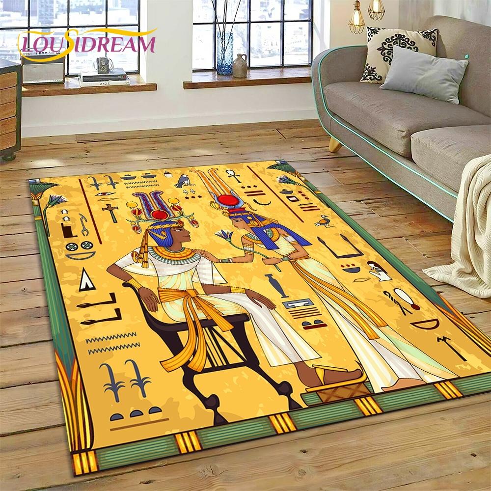 3D Pharaoh Hieroglyphic Egyptian Mythology HD Rug Carpet for Living Room Bedroom Home Decor,Non-slip Decoration for Sofa Doormat
