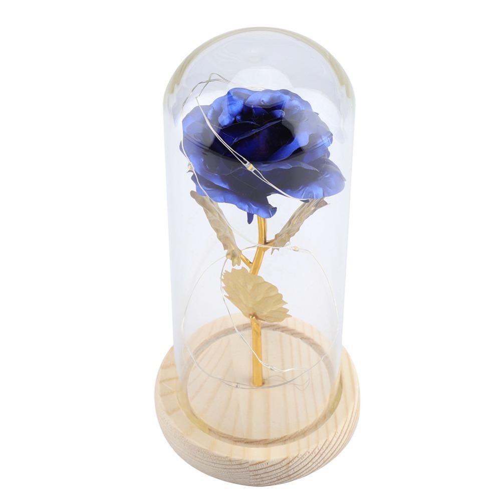 Wooden Base Rose LED Light Glass Cover Artificial flowers Preserved Rose Flower  Valentine's Day