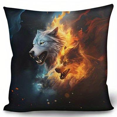 Short Plush Material Pillowcasehome Decor Fiery Wolves Artistic Pillow Covers Pattern Cushion Cover Suitable For Sofa Bedroom Ca