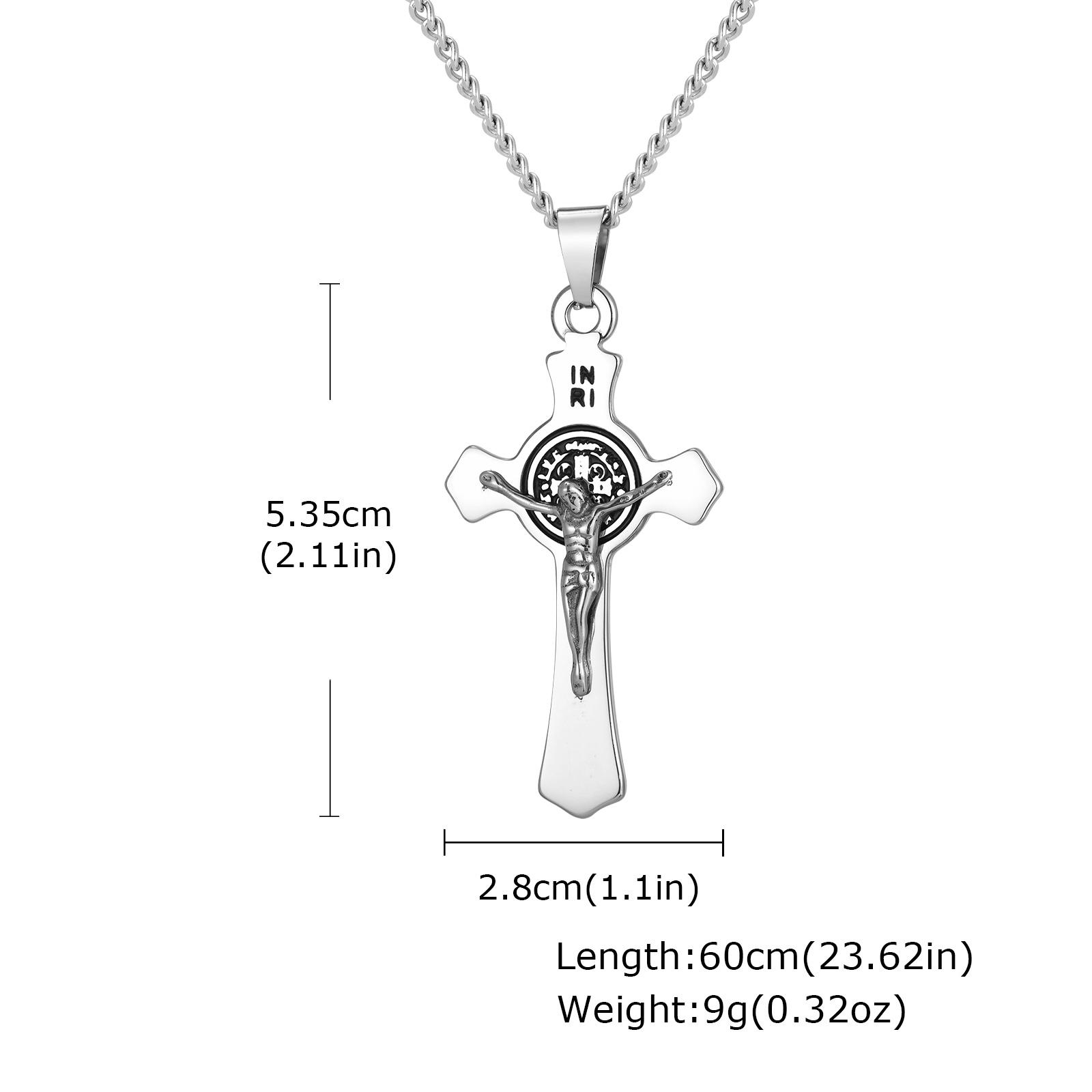 Catholic Saint Benedict Cross Necklce for Men,Stainless Steel Necklace Jesus Cross Pendant,Crucifix Necklace Gift 60cm