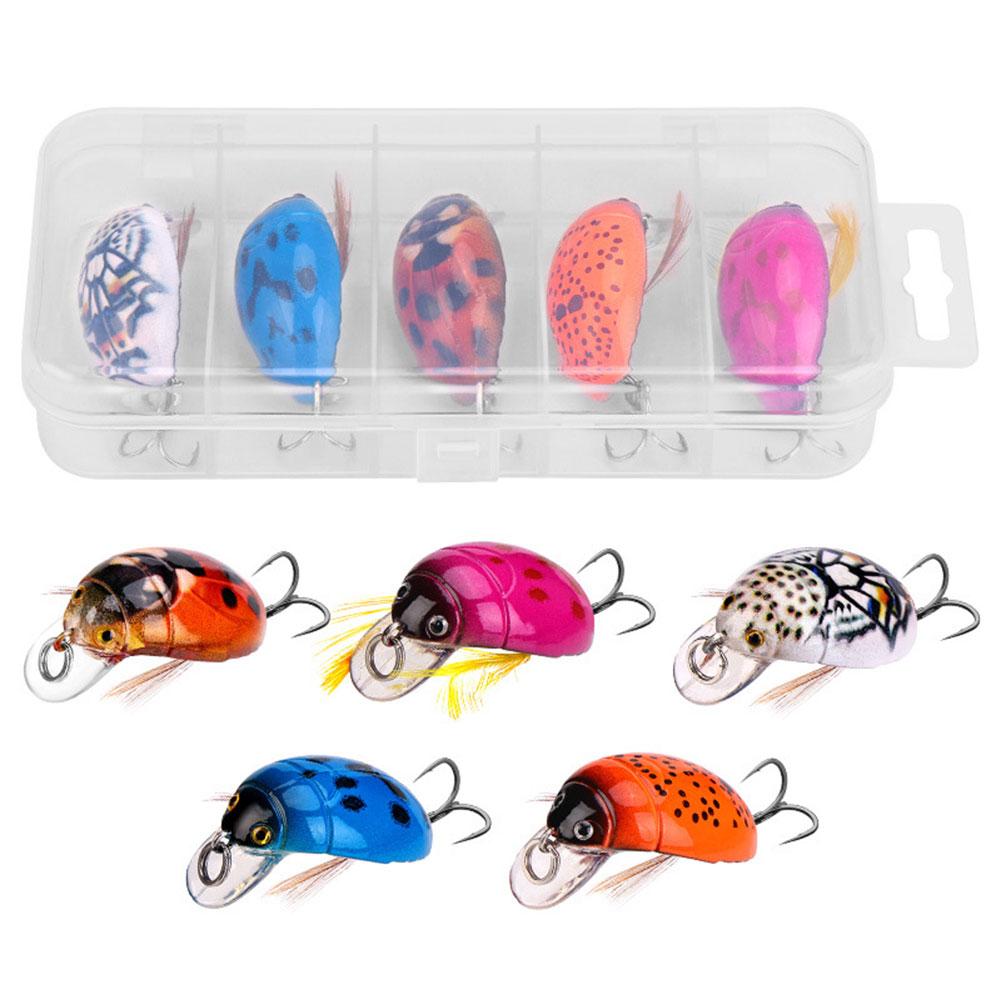 5Pcs Fishing Lure Insect Bug Lure Sea Beetle Crank Floating Wobblers Artificial Ladybug Fishing Bait for Bass Carp Fishing