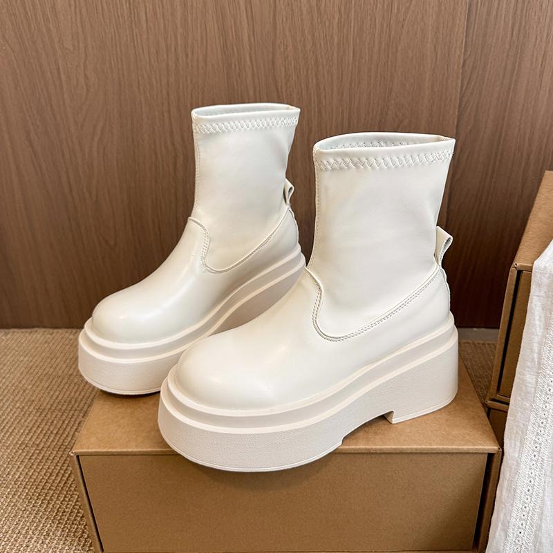 

Женские ботильоны на толстой платформе, модные ботинки с круглым носком, слипоны, осень-зима 35